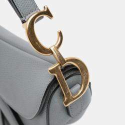 Pre Owned Dior Light Blue Mini Grained Calfskin Saddle Bag