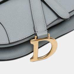 Pre Owned Dior Light Blue Mini Grained Calfskin Saddle Bag