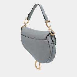 Pre Owned Dior Light Blue Mini Grained Calfskin Saddle Bag