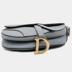 Pre Owned Dior Light Blue Mini Grained Calfskin Saddle Bag