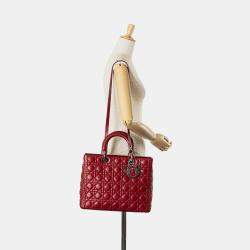 Pre Owned Dior Red Large Lambskin Cannage Lady Dior