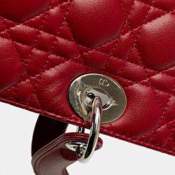 Pre Owned Dior Red Large Lambskin Cannage Lady Dior