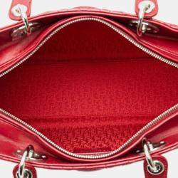 Pre Owned Dior Red Large Lambskin Cannage Lady Dior