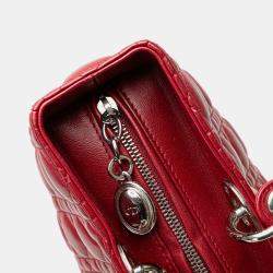 Pre Owned Dior Red Large Lambskin Cannage Lady Dior