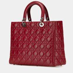 Pre Owned Dior Red Large Lambskin Cannage Lady Dior