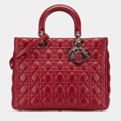 Pre Owned Dior Red Large Lambskin Cannage Lady Dior