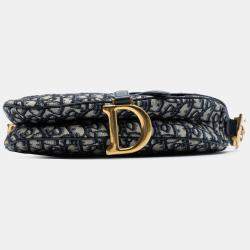 Pre Owned Dior Blue Oblique Canvas Saddle Bag