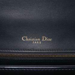 Pre Owned Dior Navy Blue Medium Patent Microcannage Diorama Flap