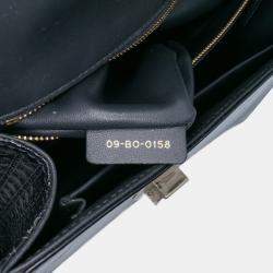 Pre Owned Dior Navy Blue Medium Patent Microcannage Diorama Flap