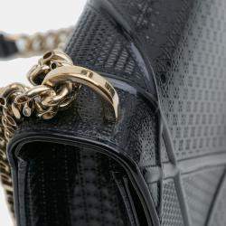 Pre Owned Dior Navy Blue Medium Patent Microcannage Diorama Flap