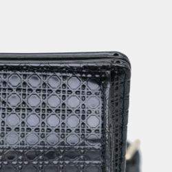 Pre Owned Dior Navy Blue Medium Patent Microcannage Diorama Flap