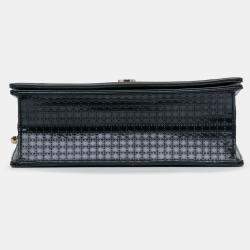 Pre Owned Dior Navy Blue Medium Patent Microcannage Diorama Flap