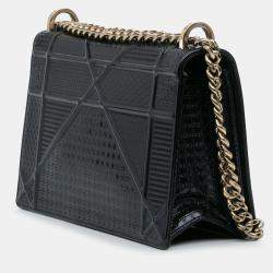 Pre Owned Dior Navy Blue Medium Patent Microcannage Diorama Flap