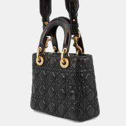 Pre Owned Dior Lady Dior Niki De Saint Phalle Collaboration 2-Way Handbag Black Leather Size Small