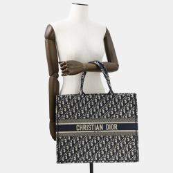 Pre Owned Dior Book Tote Navy Canvas Size Large