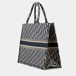 Pre Owned Dior Book Tote Navy Canvas Size Large