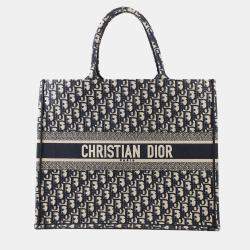 Pre Owned Dior Book Tote Navy Canvas Size Large