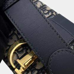 Pre Owned Dior Oblique Montaigne Navy Canvas Leather