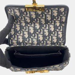 Pre Owned Dior Oblique Montaigne Navy Canvas Leather