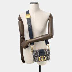 Pre Owned Dior Oblique Montaigne Navy Canvas Leather