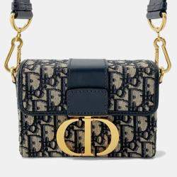 Pre Owned Dior Oblique Montaigne Navy Canvas Leather