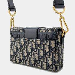 Pre Owned Dior Oblique Montaigne Navy Canvas Leather