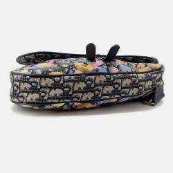 Pre Owned Dior Oblique Saddlebag By Alex Foxton Navy/Multicolor Canvas Leather