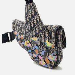 Pre Owned Dior Oblique Saddlebag By Alex Foxton Navy/Multicolor Canvas Leather