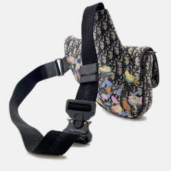 Pre Owned Dior Oblique Saddlebag By Alex Foxton Navy/Multicolor Canvas Leather