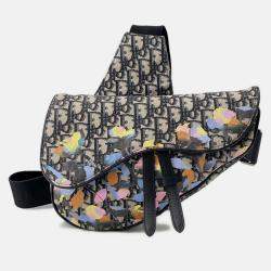 Pre Owned Dior Oblique Saddlebag By Alex Foxton Navy/Multicolor Canvas Leather