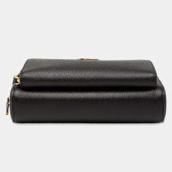 Pre Owned Dior Black Grained Calfskin Caro Double Pouch