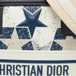 Pre Owned Dior Navy Blue/White Leather Medium Star Vibe Zip Bowling Bag