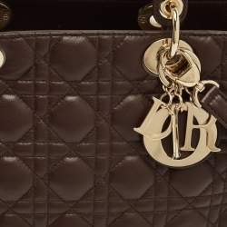 Pre Owned Dior Dark Brown Cannage Leather Large Lady Dior Tote