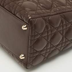 Pre Owned Dior Dark Brown Cannage Leather Large Lady Dior Tote