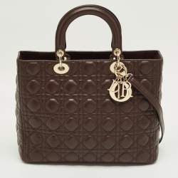 Pre Owned Dior Dark Brown Cannage Leather Large Lady Dior Tote