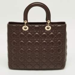 Pre Owned Dior Dark Brown Cannage Leather Large Lady Dior Tote