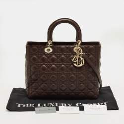 Pre Owned Dior Dark Brown Cannage Leather Large Lady Dior Tote