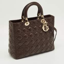 Pre Owned Dior Dark Brown Cannage Leather Large Lady Dior Tote