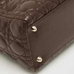 Pre Owned Dior Dark Brown Cannage Leather Large Lady Dior Tote