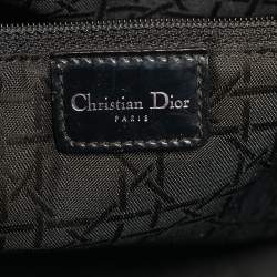 Pre Owned Dior Black Houndstooth Canvas and Leather Large Lady Dior Tote