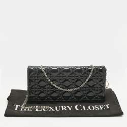 Pre Owned Dior Black Cannage Patent Leather Lady Dior Chain Clutch