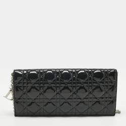 Pre Owned Dior Black Cannage Patent Leather Lady Dior Chain Clutch