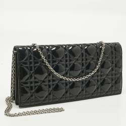 Pre Owned Dior Black Cannage Patent Leather Lady Dior Chain Clutch