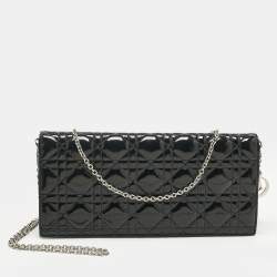 Pre Owned Dior Black Cannage Patent Leather Lady Dior Chain Clutch