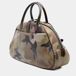 Pre Owned Dior Green Camouflage Coated Canvas Double Saddle Bowler Bag