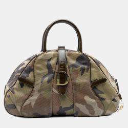 Pre Owned Dior Green Camouflage Coated Canvas Double Saddle Bowler Bag