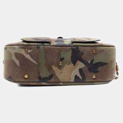 Pre Owned Dior Green Camouflage Coated Canvas Double Saddle Bowler Bag