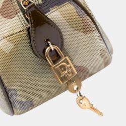 Pre Owned Dior Green Camouflage Coated Canvas Double Saddle Bowler Bag