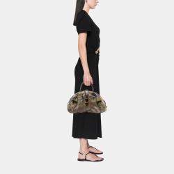 Pre Owned Dior Green Camouflage Coated Canvas Double Saddle Bowler Bag