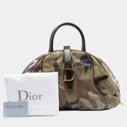 Pre Owned Dior Green Camouflage Coated Canvas Double Saddle Bowler Bag